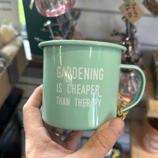 ‘Gardening is Cheaper than Therapy’ Enamel Mug
